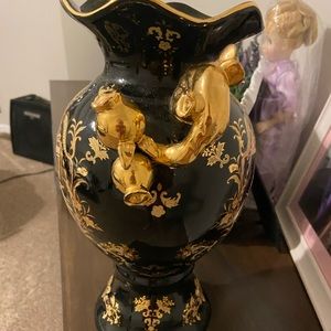 Foo dog vase porcelain vintage large 18” black gold